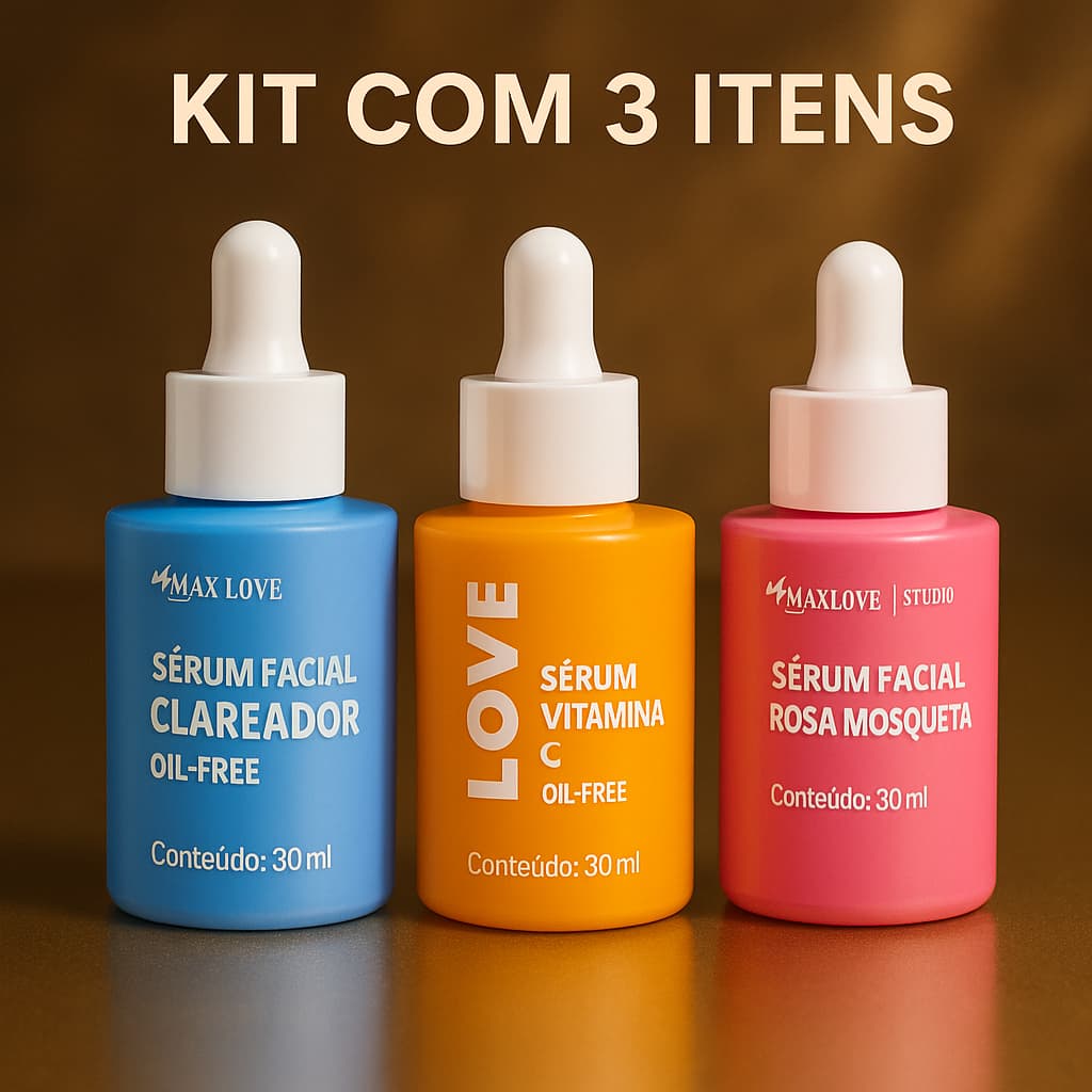 Kit Rotina Skin Care Anti Idade Com 3 Sérum Max Love Niacinamida Vitamina C Rosa Mosqueta Clareador