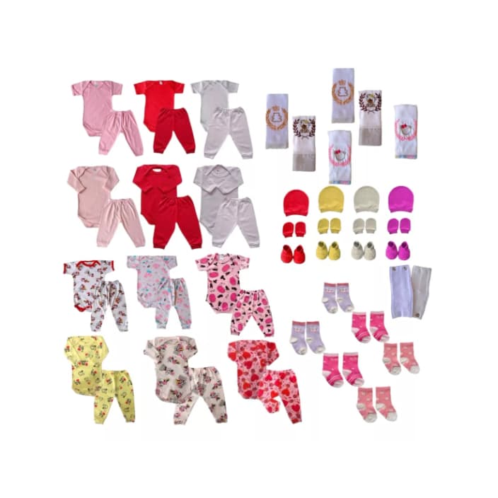 50 Peças - Enxoval Completo Atacado Roupa Kit De Bebe Lote