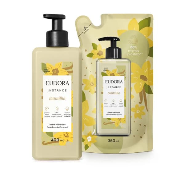 Combo Instance Baunilha Creme Hidratante Corporal 400ml + Refil Creme Hidratante 350ml Eudora.