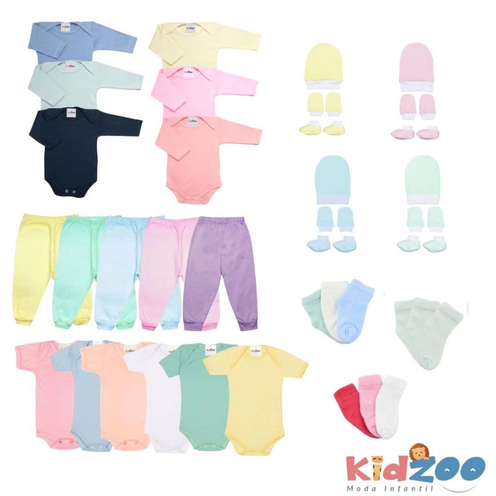 Kit 15 Peças Body Mijão Touca Luva e Meia Roupas Bebê Maternidade Enxoval 100% Algodão