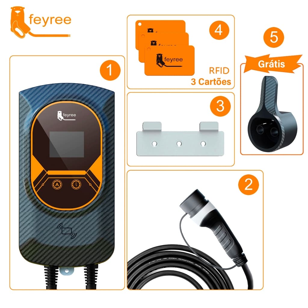 Carregador Para Carro Elétrico 7,6KW 32A Type 2 Carregador EV Com App E Rfid Para Carros Elétricos e Híbridos Conexão