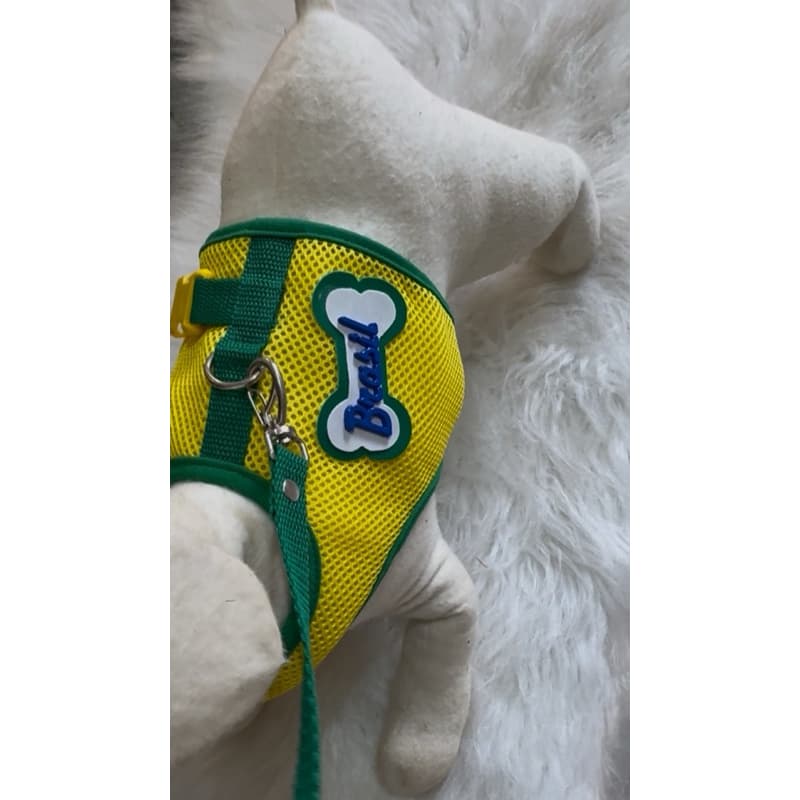 COLEIRA COPA GUIA PEITORAL VERDE E AMARELO Cachorro E Gato+ Coleira Tipo Colete Para Pet Pequenos E Médios