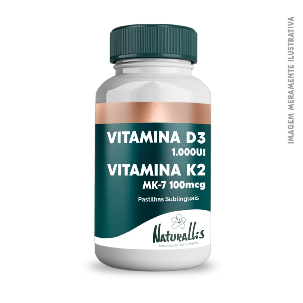 Vitamina D3 1.000UI C/ Vitamina K2 MK-7 100mcg - 60 ou 120 Pastilhas Sublingual - Naturallis