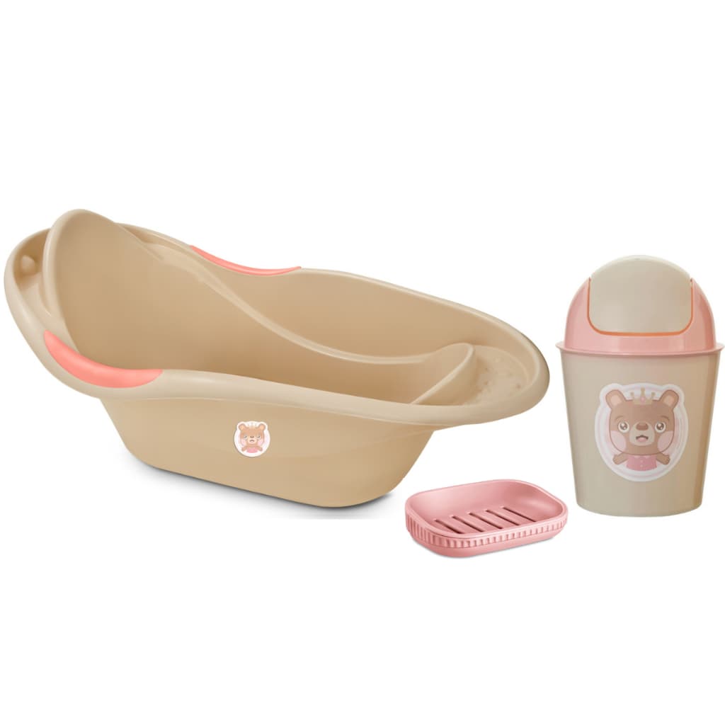 Kit Banheira 20L, Lixeira 3L e Saboneteira com Escorredor Para Bebês Menina Linha Baby