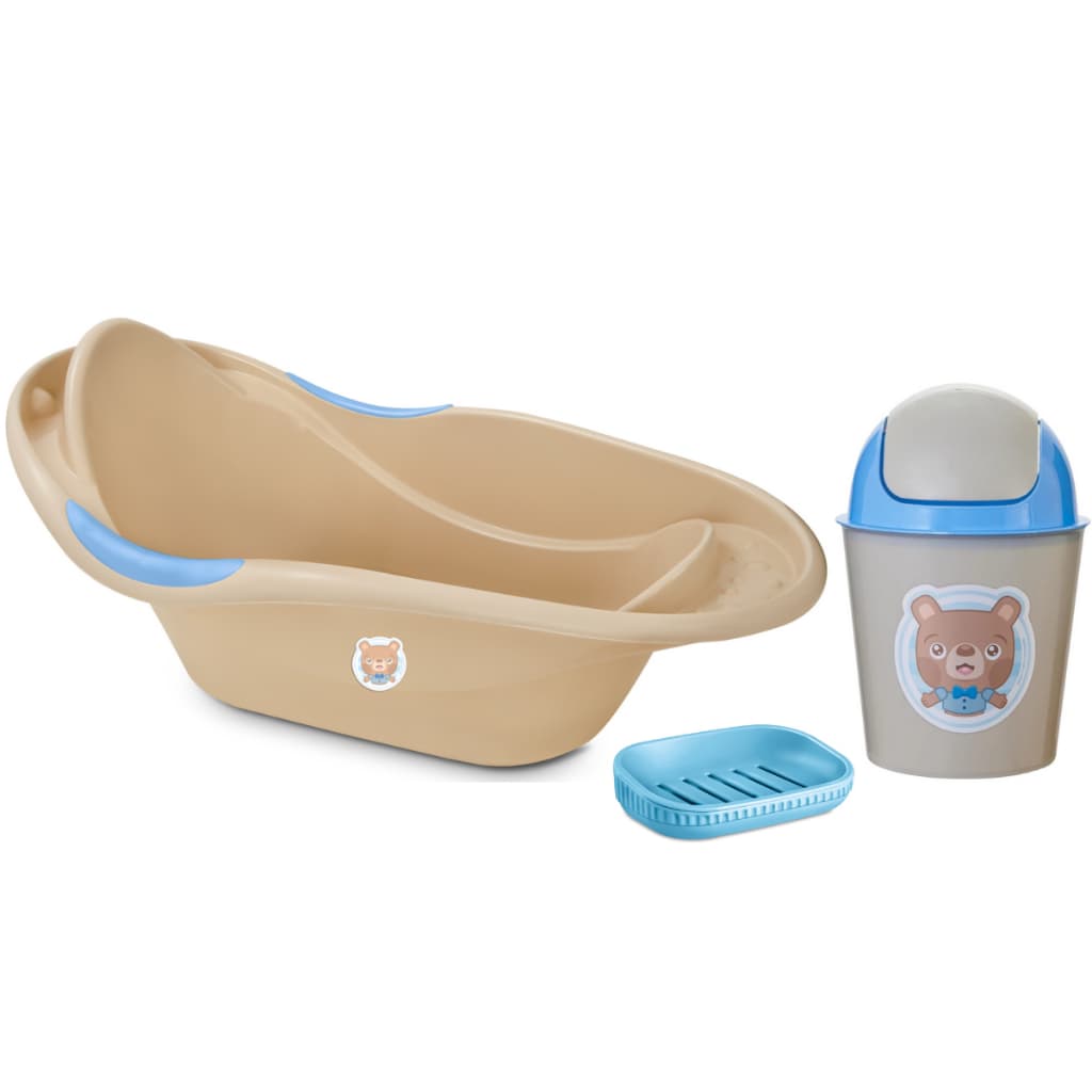 Kit Banheira 20L, Lixeira 3L e Saboneteira com Escorredor Para Bebês Menino Linha Baby