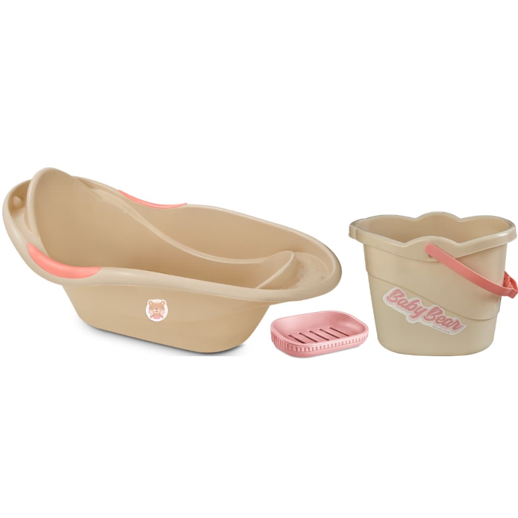 Kit Banheira Infantil 20L, Balde Baby Bear 8L e Saboneteira Para Bebês Menina Linha Baby