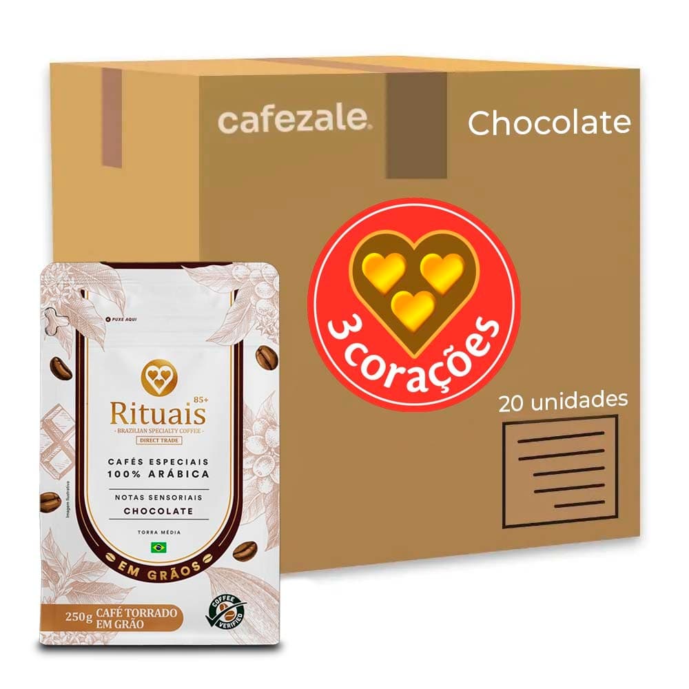 Café em Grãos 3 Corações Rituais Gourmet Chocolate Kit 20 Pacotes de 250g