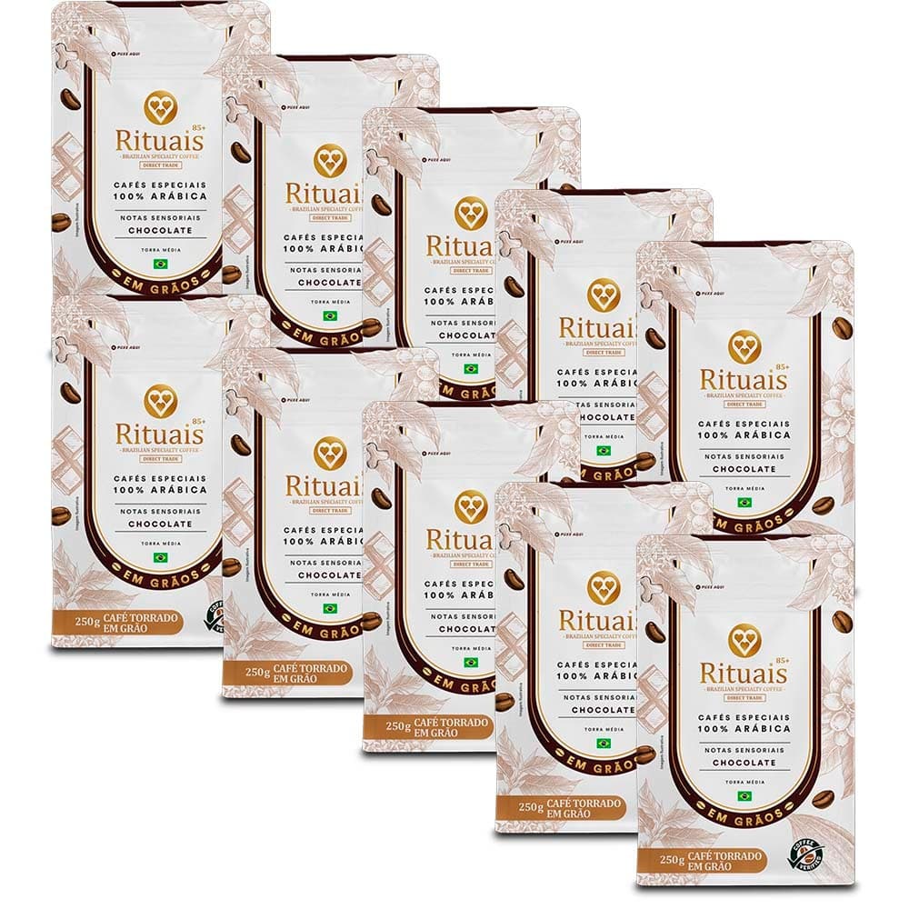 Café em Grãos 3 Corações Rituais Gourmet Chocolate Kit 10 Pacotes de 250g