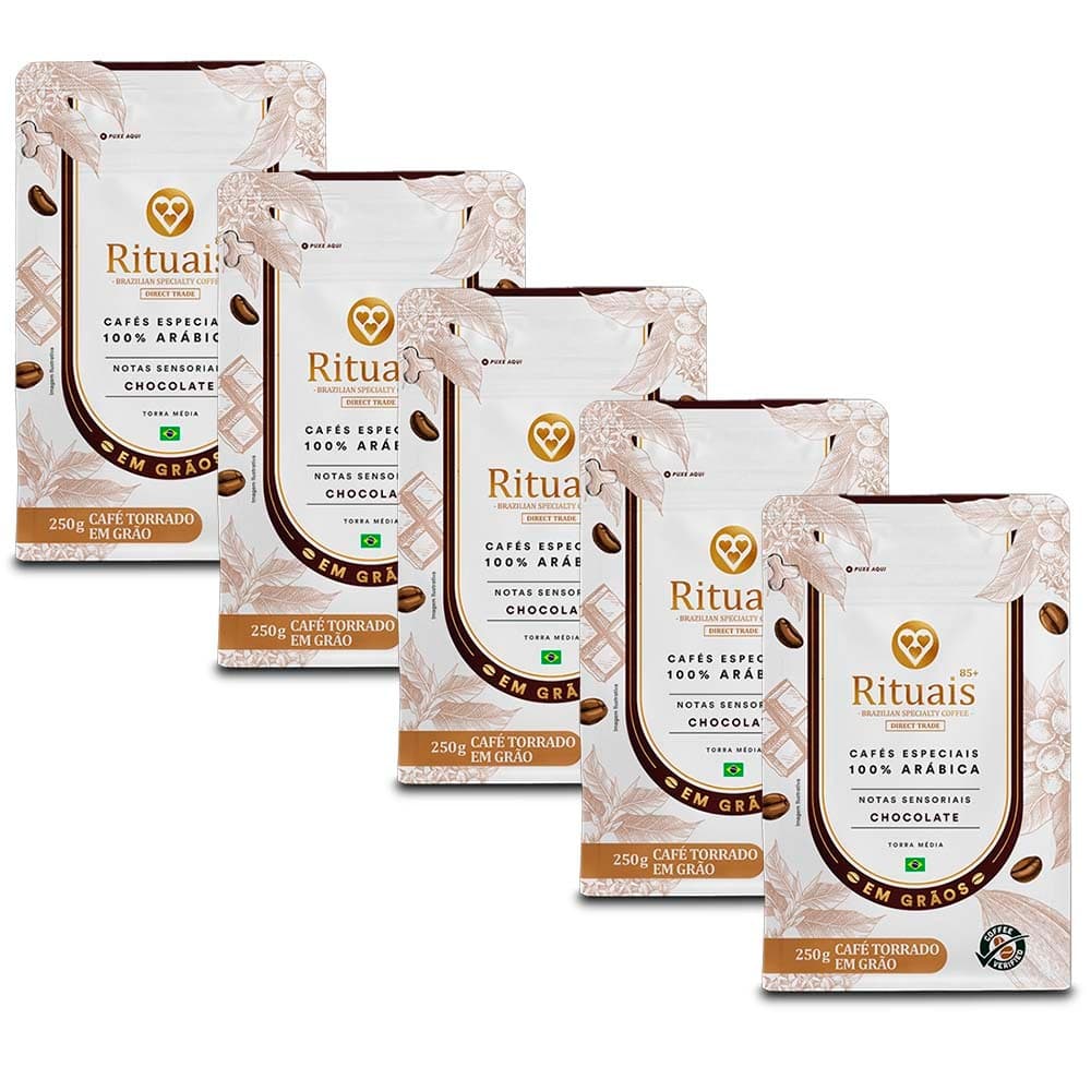 Café em Grãos 3 Corações Rituais Gourmet Chocolate Kit 5 Pacotes de 250g