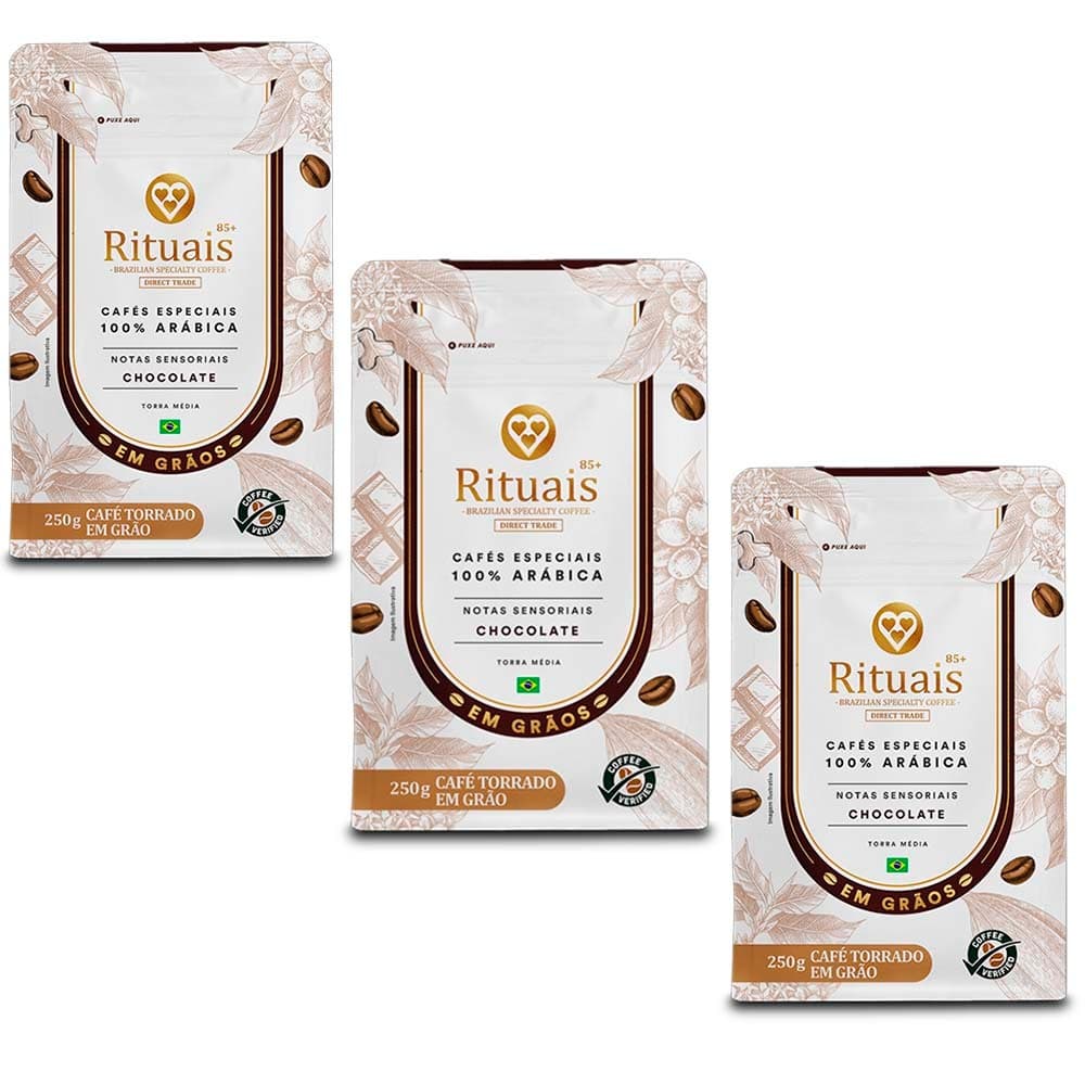 Café em Grãos 3 Corações Rituais Gourmet Chocolate Kit 3 Pacotes de 250g