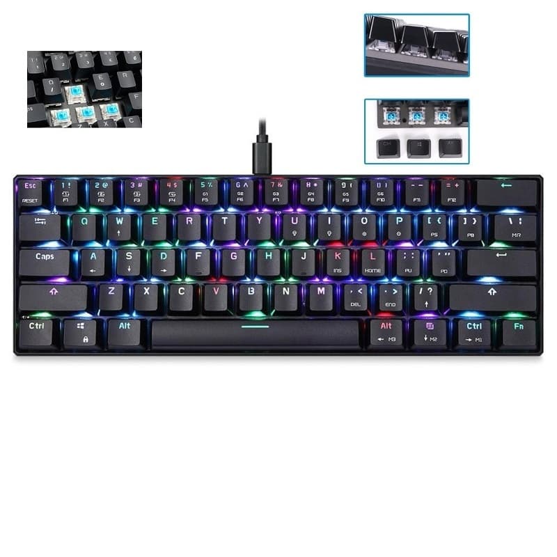 Teclado para Jogos Mecânico Switch Azul/Vermelho com RGB