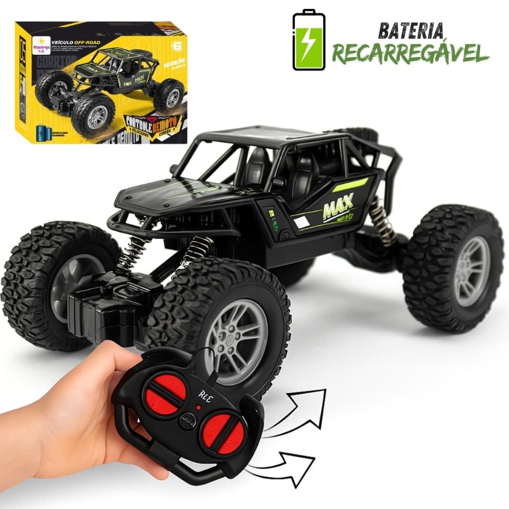 Carrinho de Controle Remoto 4x4 Recarregável USB Off Road Rock Crawler