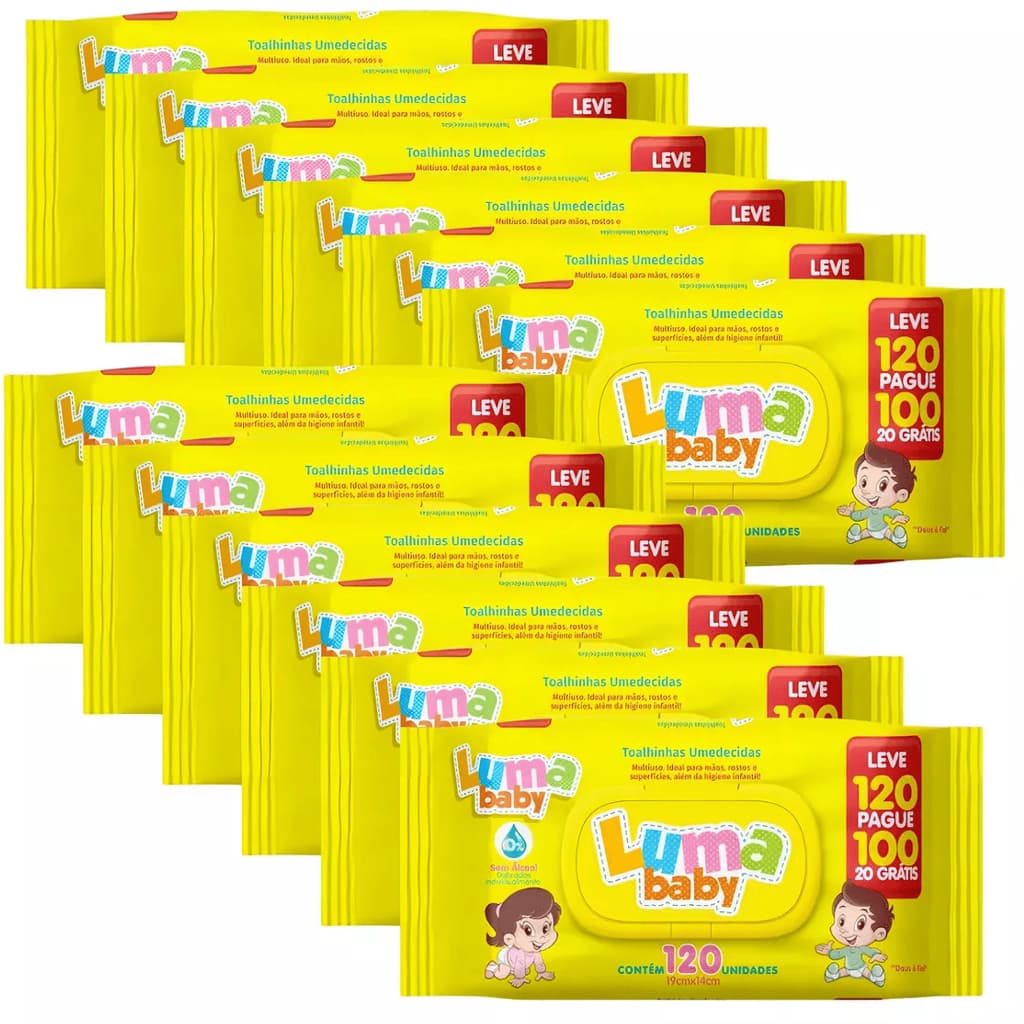 Kit Lenços Umedecidos Luma Baby Leve 120 Pague 100 Unidades