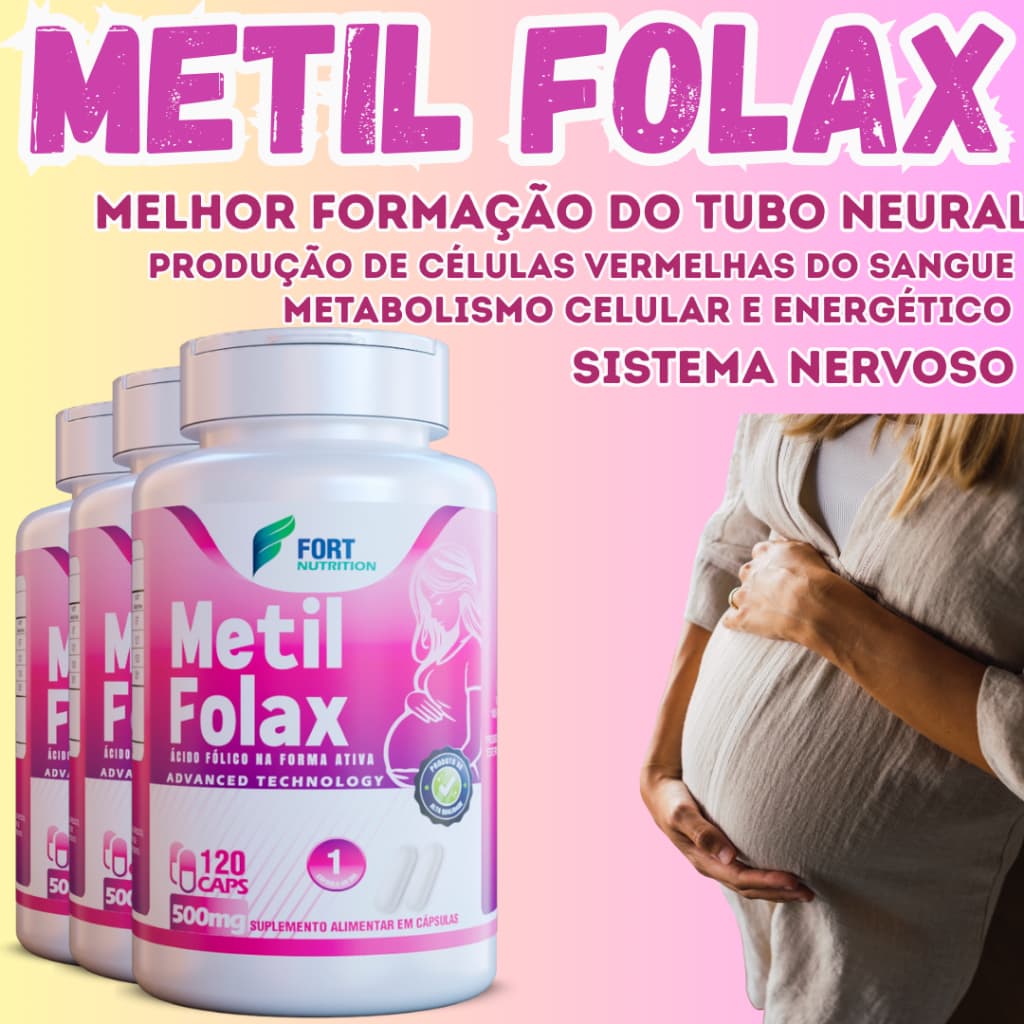 Metil Folax – Ácido Fólico - vitamina E - vitramina B6 - vitamina B12 – 120 Cápsulas