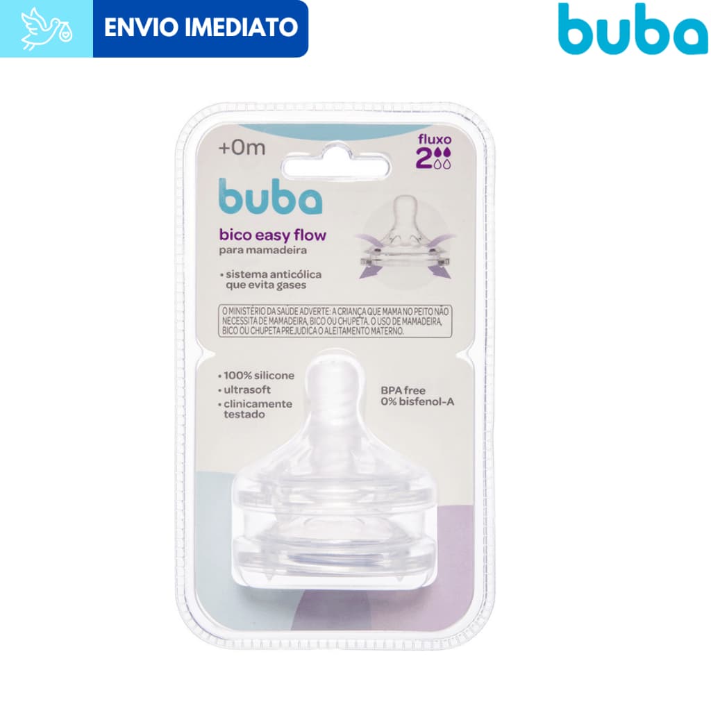 Bico Mamadeira Buba Easy Flow 2UN Tamanho Fluxo 1, 2, 3, 4