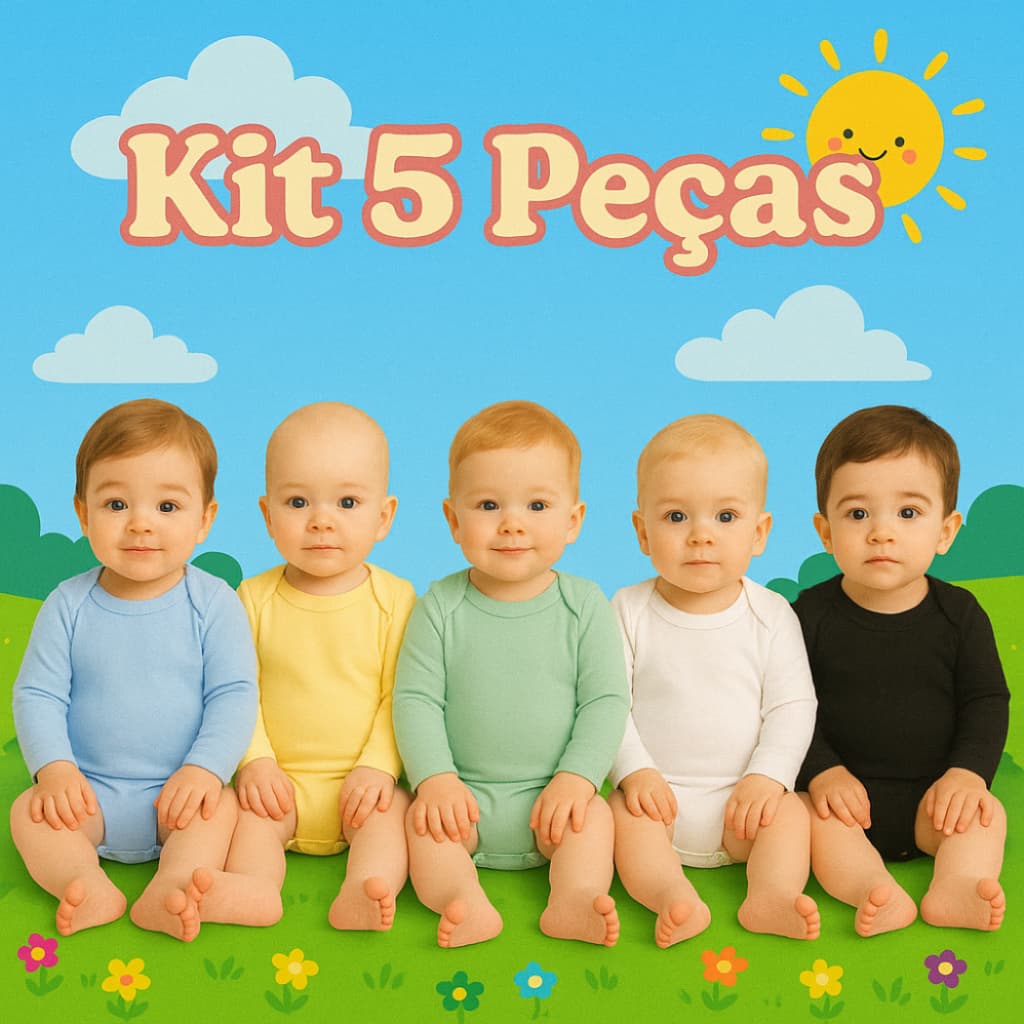 Body Bebê Manga Longa Enxoval Liso 100% Algodão kit 5 Peças Masculino