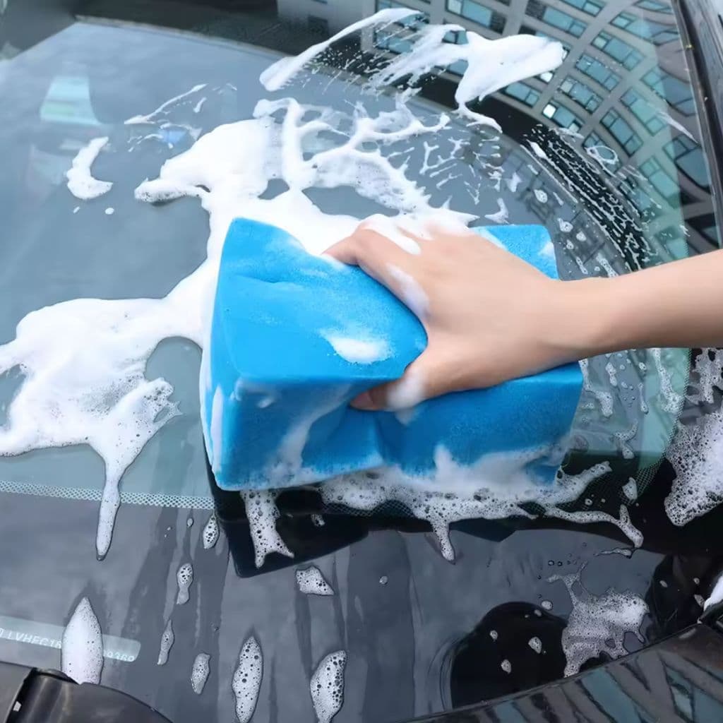 Kit Bloco De Espuma Automotivo Macia Bucha Para Lavar Carros Multiuso Azul Limpar Carro Moto