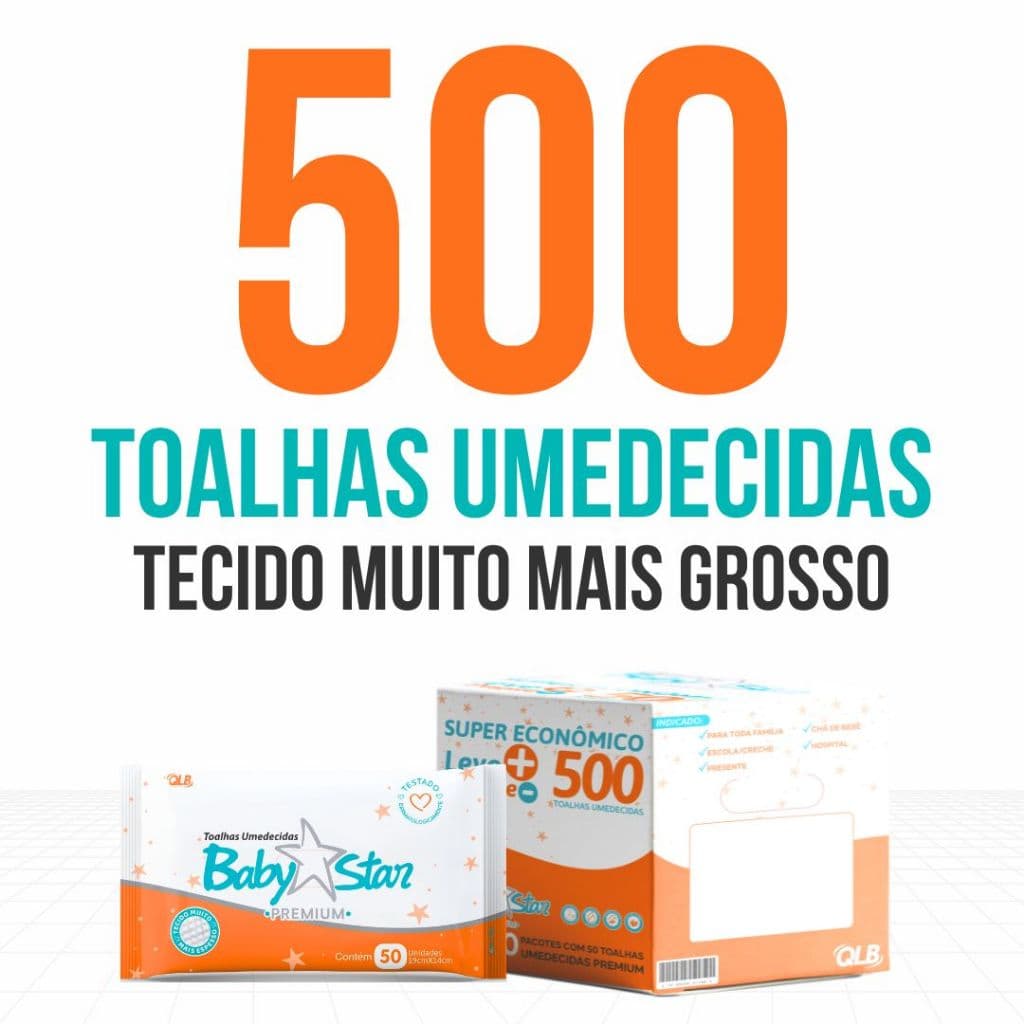 Box Baby Star Premium c/ 500 Lenços/Toalhas Umedecidas