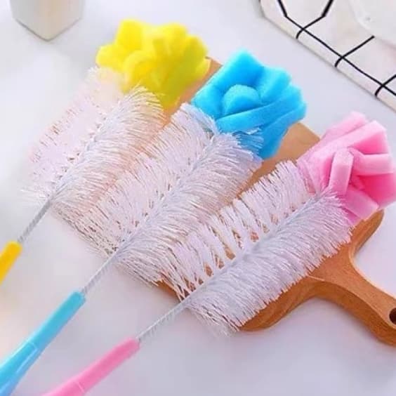Kit 3 Escovas para Lavar Mamadeira E Bico C/ Esponja Bebê Garrafas Térmicas Multiuso