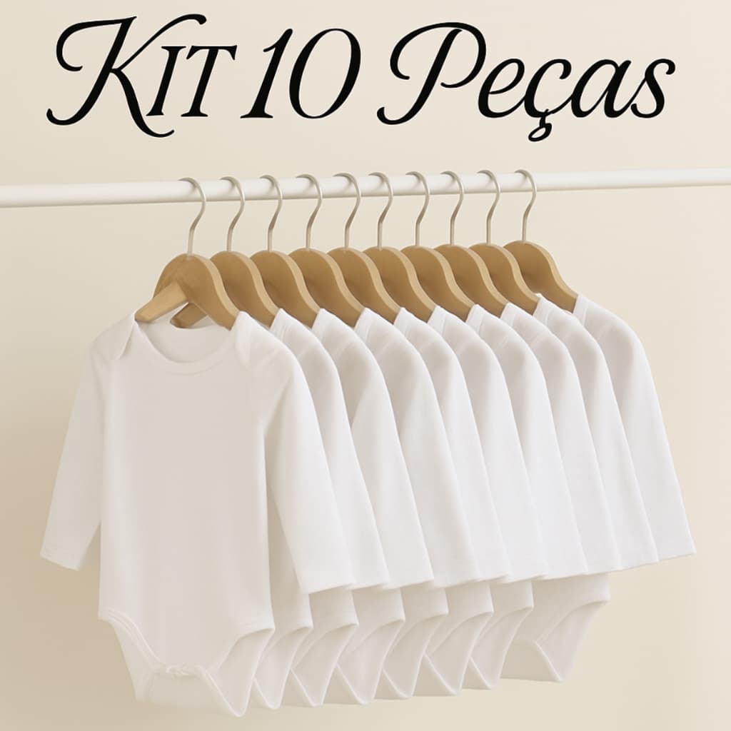 Body Bebê Manga Longa Enxoval Bebê Kit 10 Peças 100% Algodão