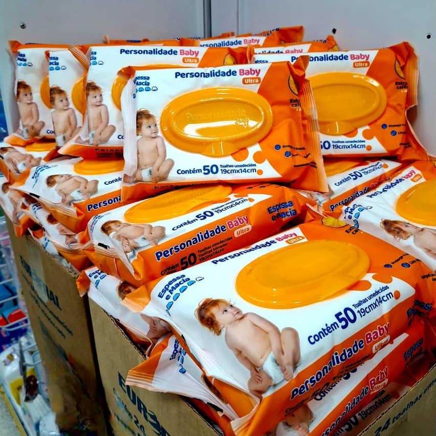 Kit Com 300, 600 ou 1.200 Lenços Toalhas Umedecidas Personalidade Baby Ultra, Pacotes Com 50 Unidades, Eurofral