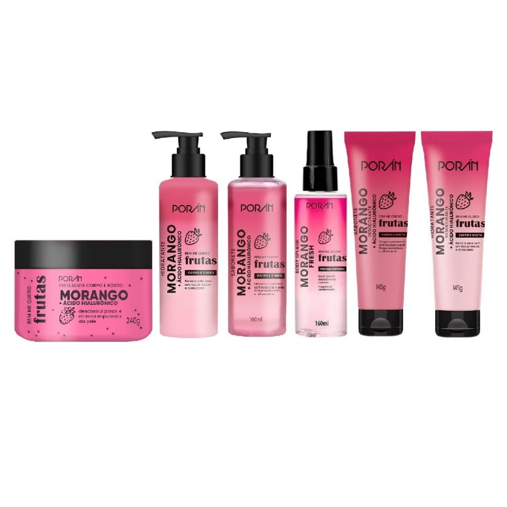Escolha Seu Kit Poran Cuidado Corporal Morango Esfoliante Hidratante Sabonete Liquido Body Splash