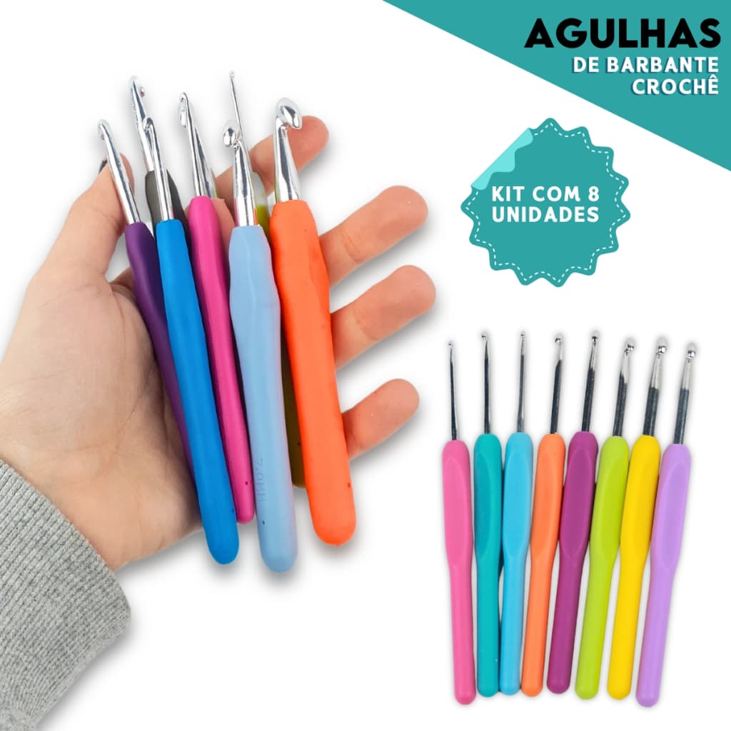 Kit Agulhas de Crochê Profissional com Cabo Ergonômico – Ideal Para Barbante e Trabalhos Manuais