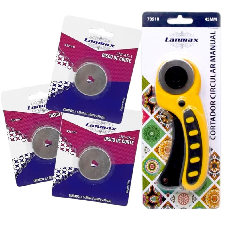 Cortador Circular 45mm + 3 Laminas Extra - Papel Tecido Eva Patchwork Artesanato - LANMAX pachwork br