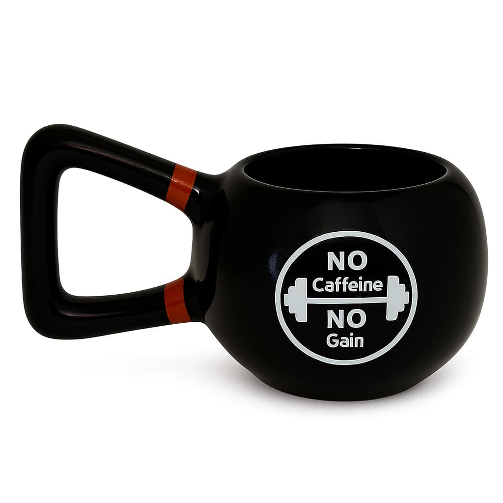 Caneca 3D Kettlebell Peso Academia Halteres Preto Cerâmica Brilhante Esmaltada Exótica Divertida