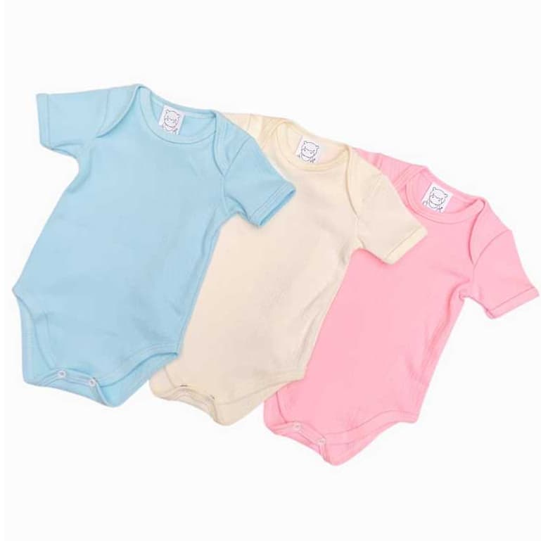 Kit 3 Body Bebê Manga Curta Canelado Algodão Menina Menino Roupas de Bebe Enxoval