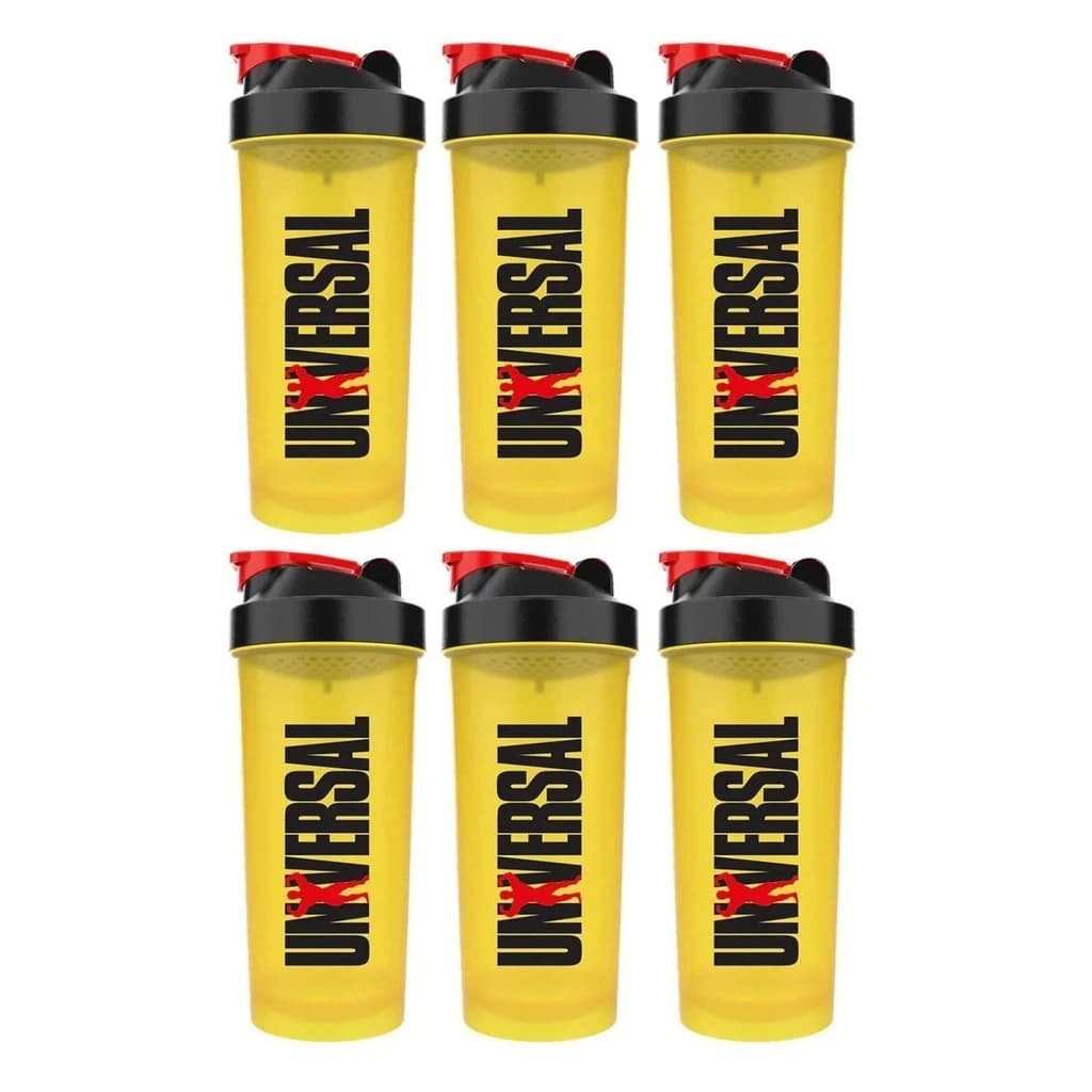 Kit 6 Coqueteleira Shakeira Universal Amarela 600ml Academia Treino Musculação Shake Exclusiva