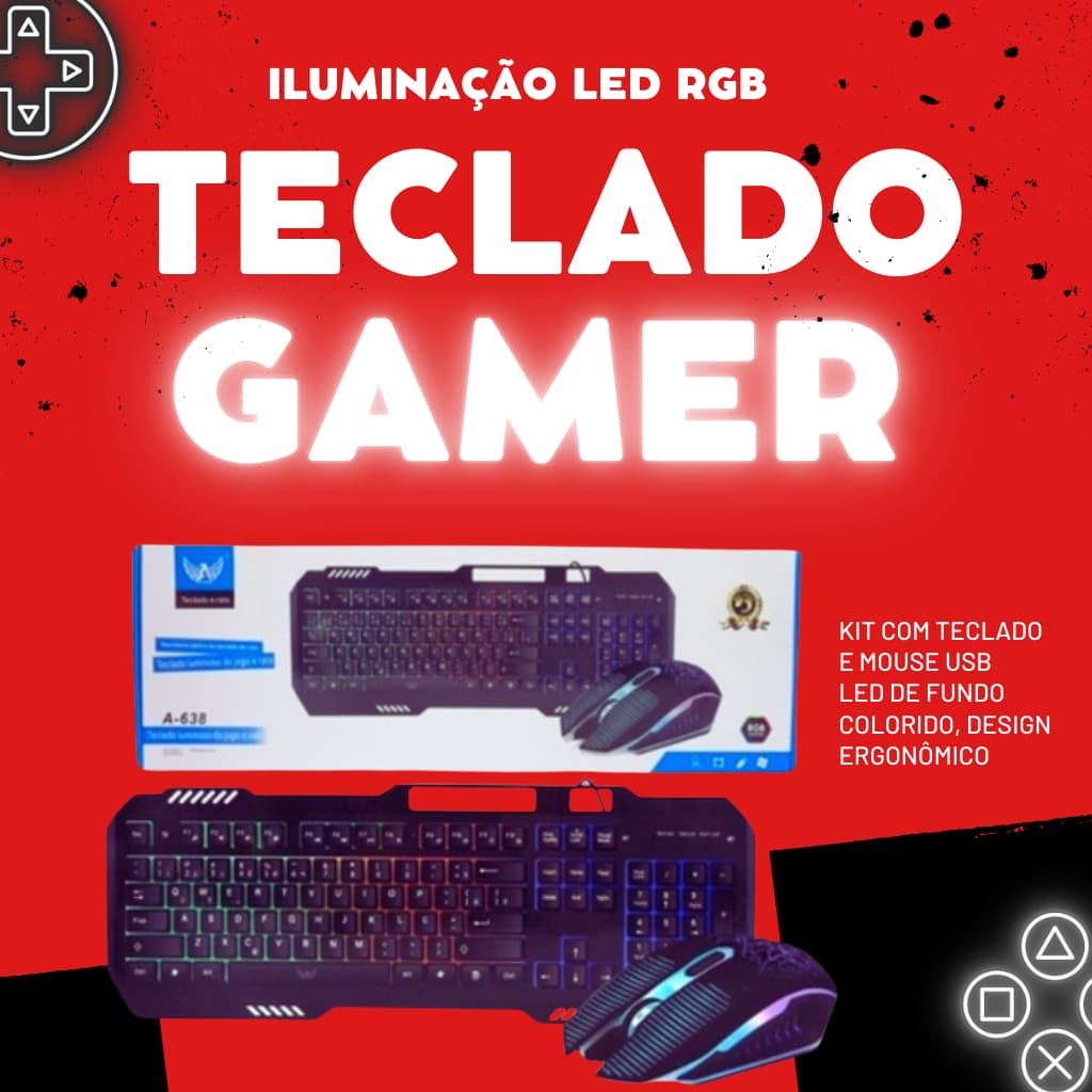 Teclado Gamer Semi Mecânico com Iluminação Led RGB para desktop FC-7066