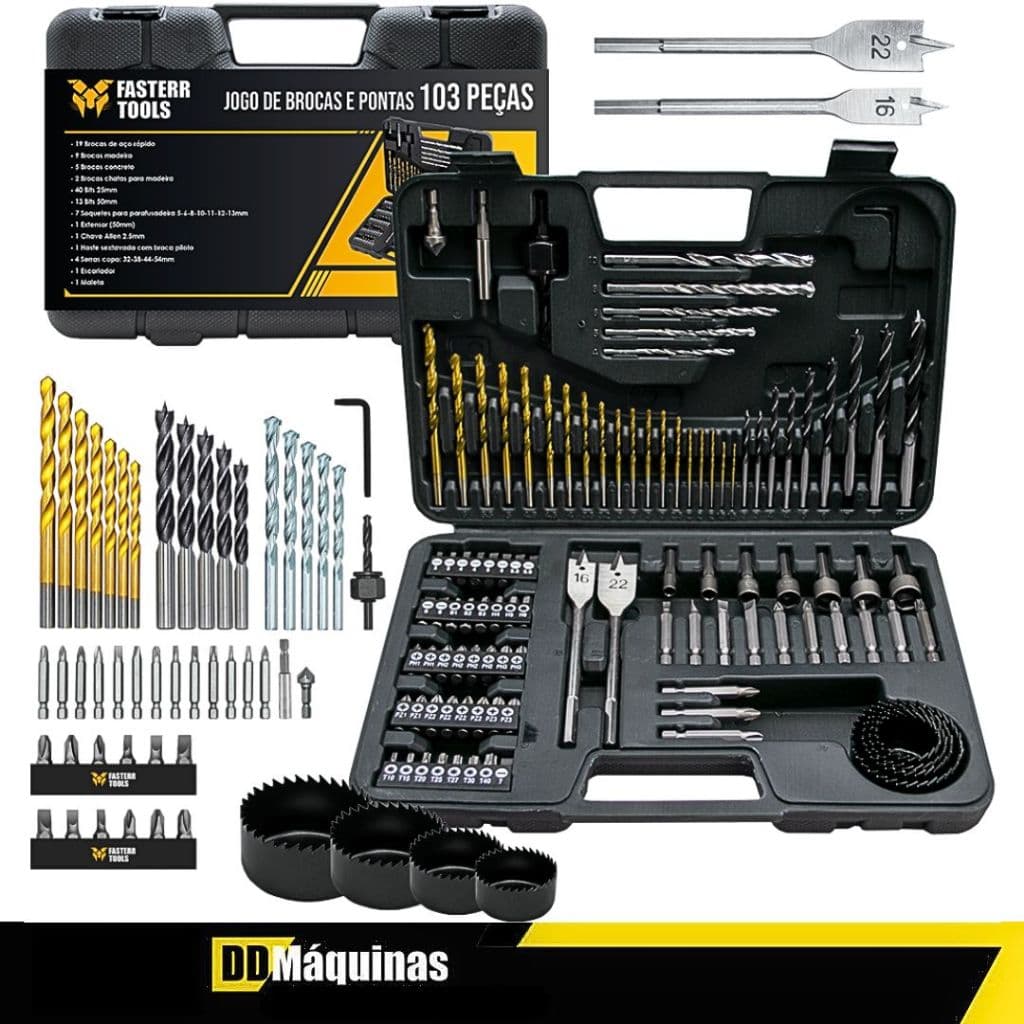 Kit completo de Brocas e Ponteiras com 103 Peças - Fasterr