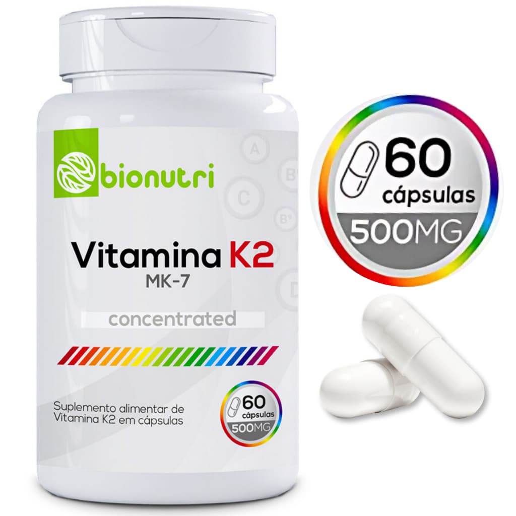 Vitamina K2 MK-7 500mg 60 Cápsulas Bionutri Saúde Óssea Cardiovascular Suplemento Alimentar