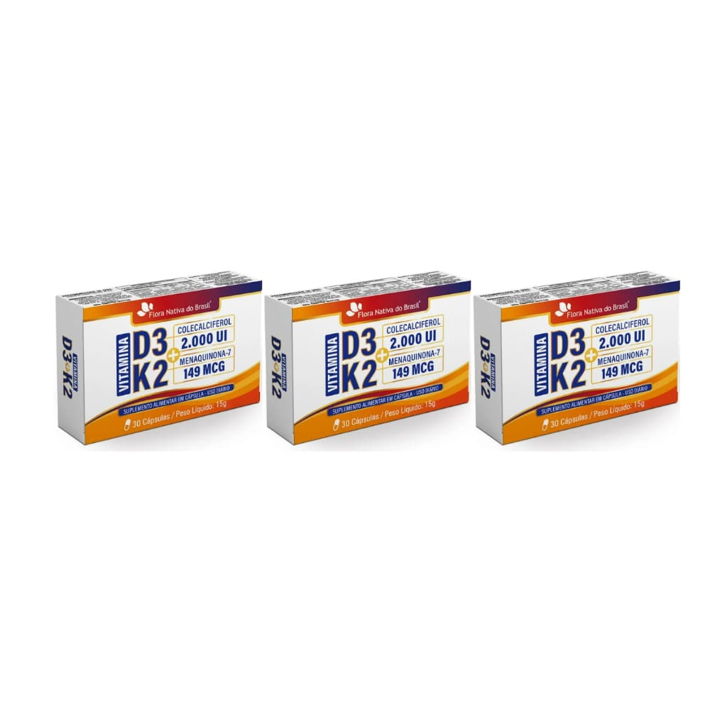 Kit 3x Vitamina D3 + K2 2000ui (30 cápsulas) - Flora Nativa do Brasil