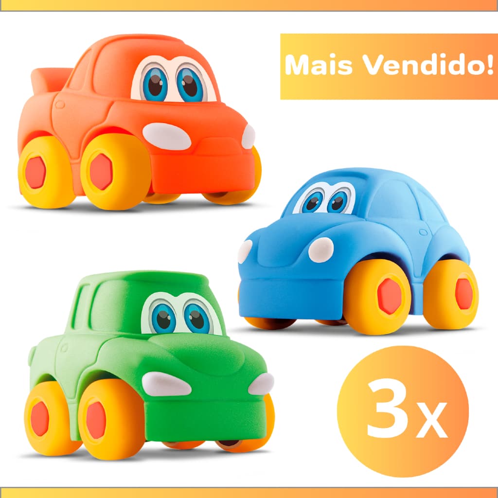 Kit 3 Carrinhos Vinil Macio Para Bebes - Coleção Carros Baby Start Soft Em Vinil