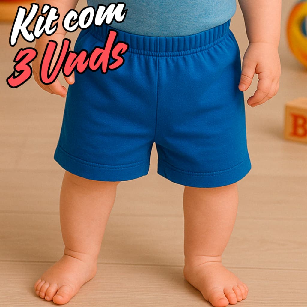 Kit 3 Shorts Bermuda Malha Bebê Menino Menina 100% Algodão