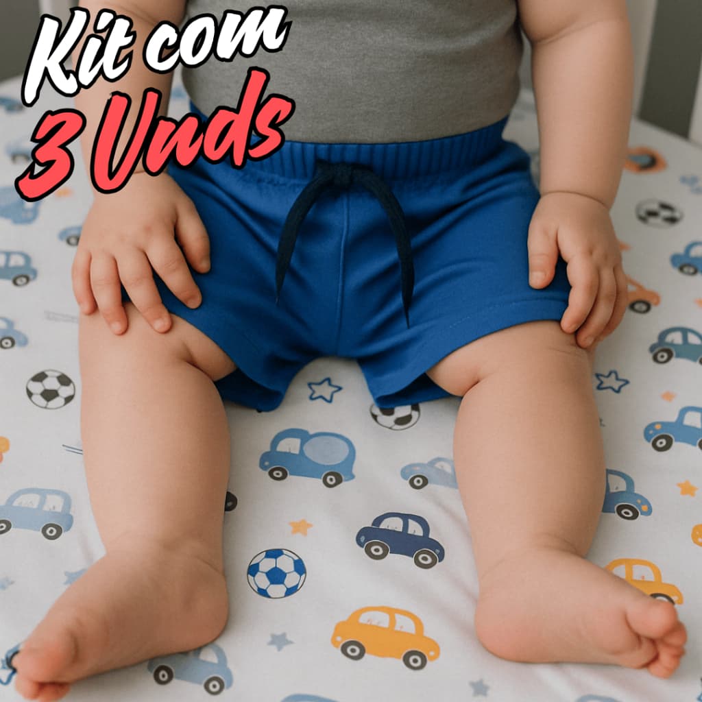 Kit 3 Shorts Bermuda Bebê Infantil Menino Tapa Fralda Verão