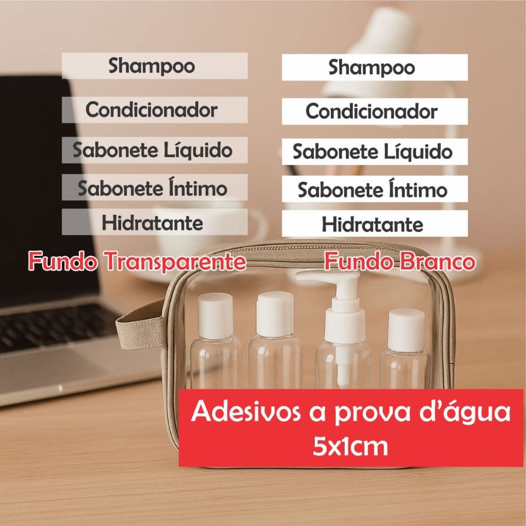 Adesivo Lavável para paera frascos de Viagem necessaire organização  de  cosmésticos Shampoo Condicionador Hidratante