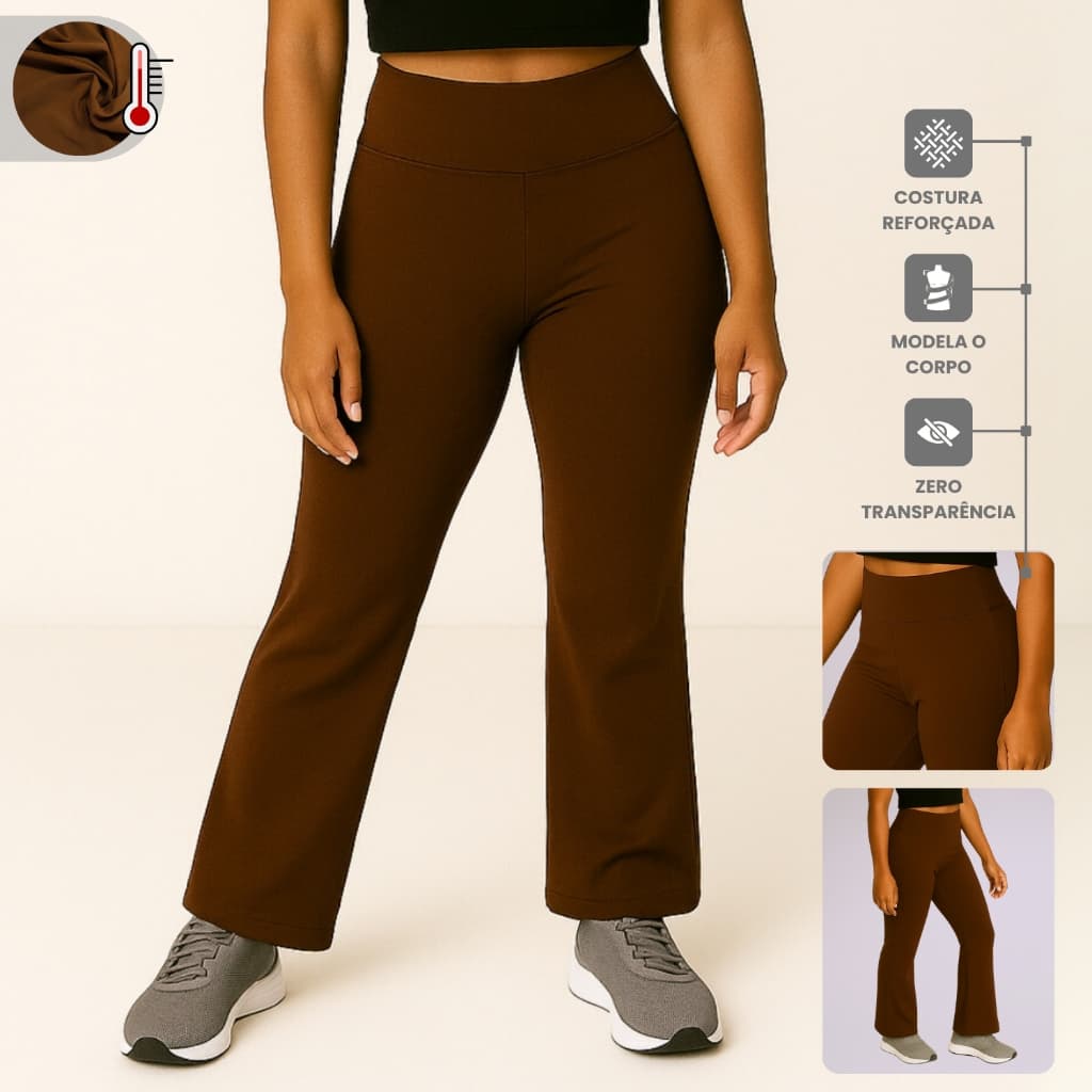 Calça Flare Flanelada Feminina Roupa Forrada Inverno Fitness