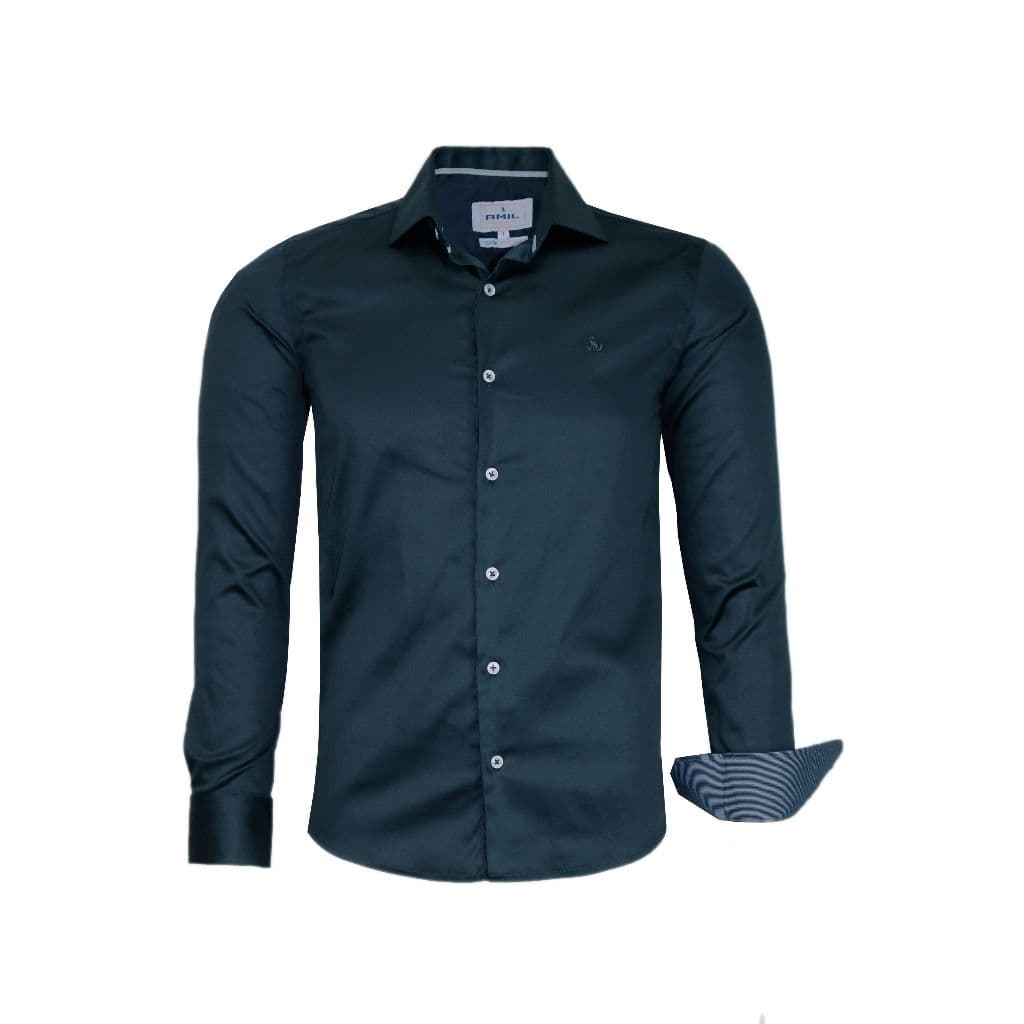 Camisa Social Amil Acetinado Manga Longa Slim Elastano Luxuosa 1825