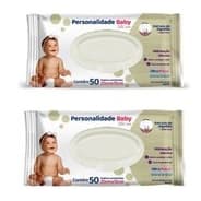 Kit com 2 pacotes Toalhas Umedecidas Personalidade Baby Total Care contém 50 unidades