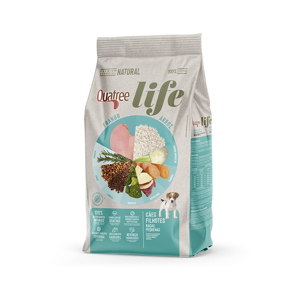 Ração Para Cachorro Alimento Quatree Life Filhote 3KG Raças Tamanho Pequeno Sabor Frango e Arroz