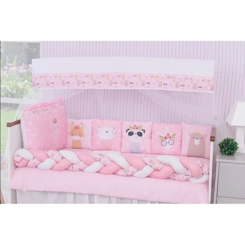 Kit Berço Sublimado Lhama 13 Peças Enxoval Bebê Completo Antialérgico Macio Proteção Trança Menina Menino
