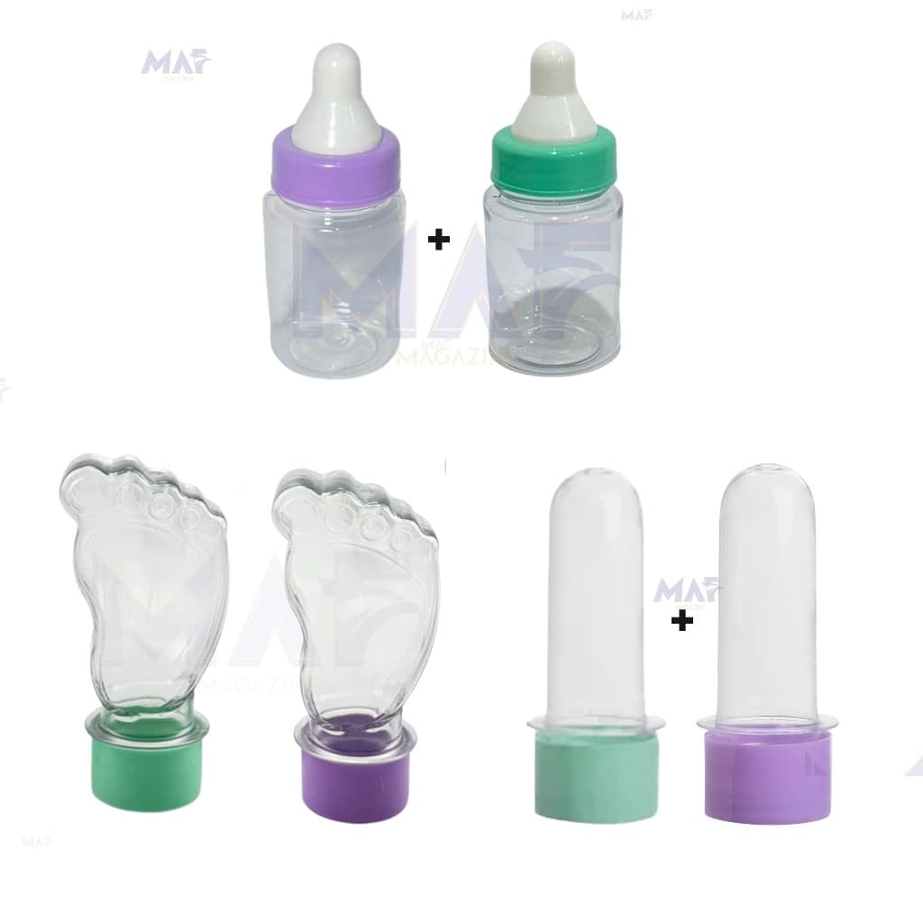 Kit 20 Mini Tubete 20 Mamadeira 20 Tubete Pezinho Chá de Bebe Lembrancinha Festa 60 itens Revelação