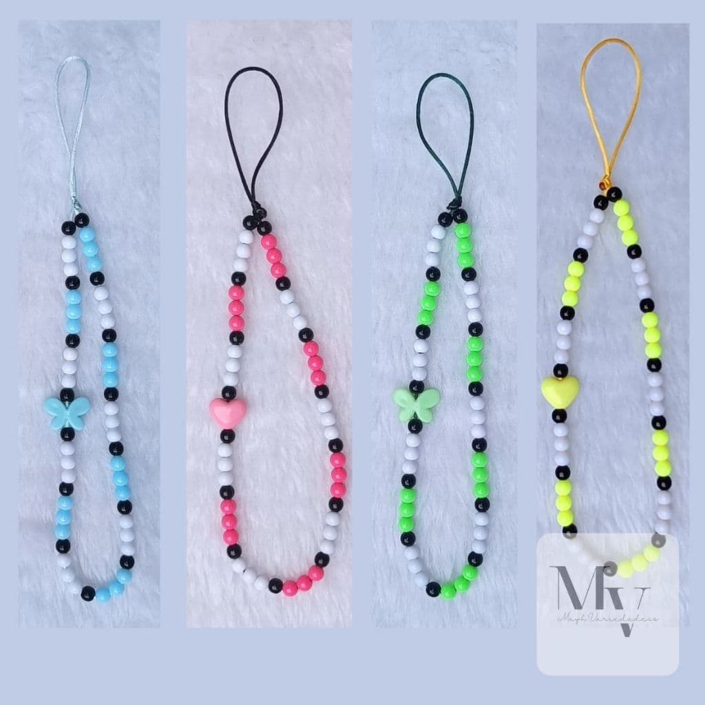 Phone Strap / Pulseira para Celular / Cordinha para Celular / Alça para Capinha – Modelo Duas Cores de Miçangas