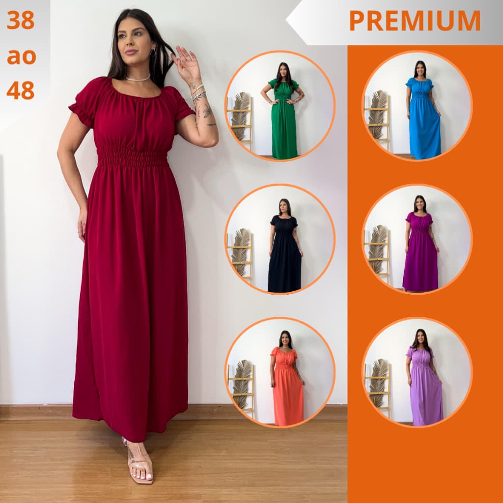 Vestido Longo Feminino Moda Evangélica Manga Curta Elastex - Várias Cores