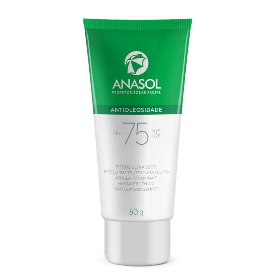 Protetor Solar Facial Anasol FPS 75 Antioleosidade 60g Oil Free Hipoalergênico