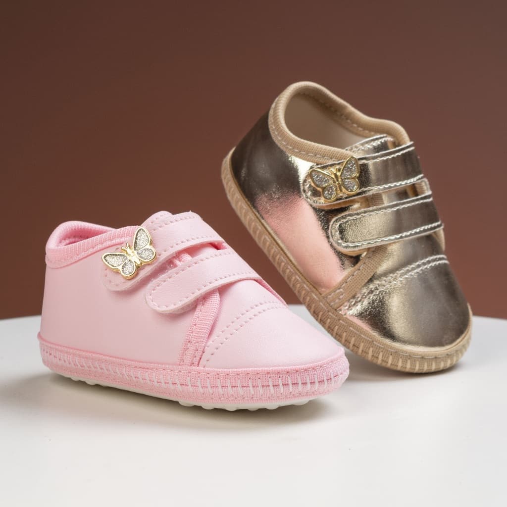 Tênis Infantil Casual Bebê Menina Leve Confortável Borboleta Dourada Benne Kids Promoção