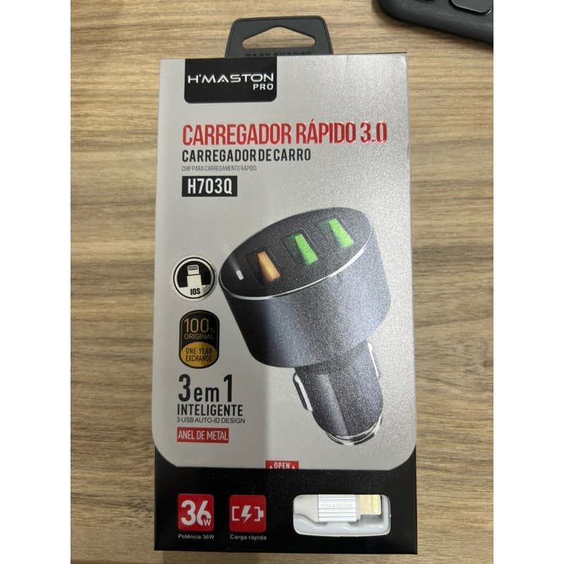 CARREGADOR DE CARRO SUPER RÁPIDO COM 3 PORTA USB